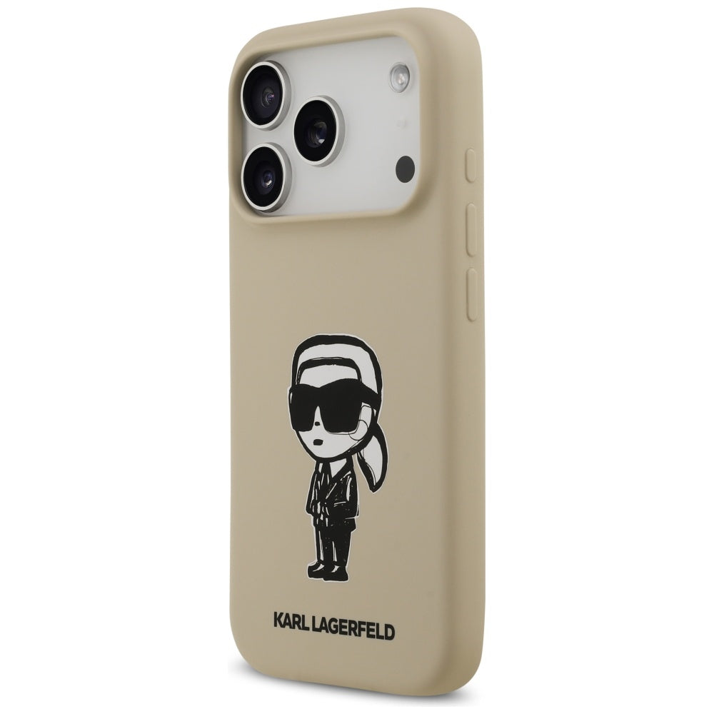 Hülle für Apple iPhone 17 Pro, Karl Lagerfeld, Sketch und Logo Karl, Braun