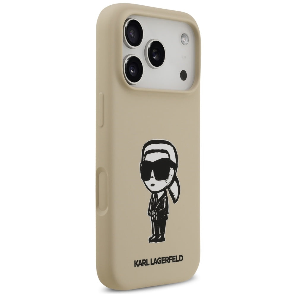 Hülle für Apple iPhone 17 Pro, Karl Lagerfeld, Sketch und Logo Karl, Braun