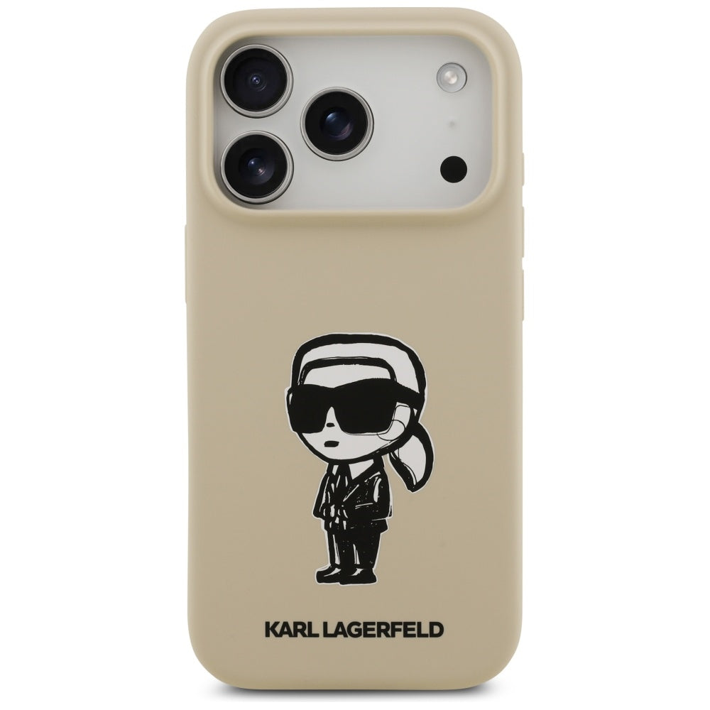 Hülle für Apple iPhone 17 Pro, Karl Lagerfeld, Sketch und Logo Karl, Braun