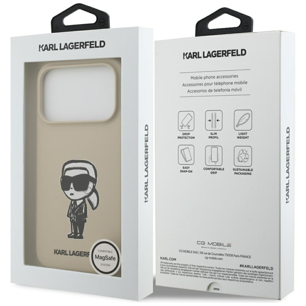 Hülle für Apple iPhone 17 Pro, Karl Lagerfeld, Sketch und Logo Karl, Braun
