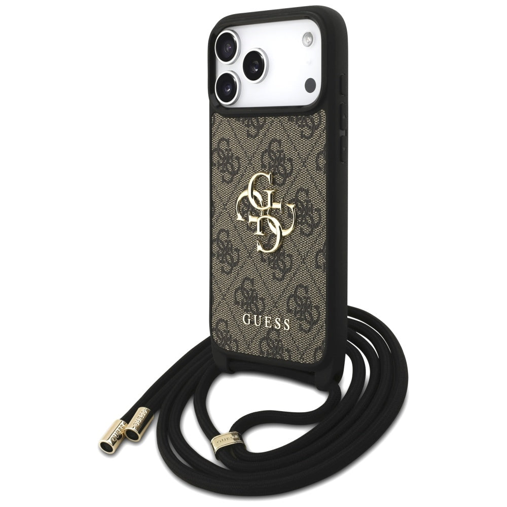 Hülle für Apple iPhone 17 Pro Max, Guess, 4G CBDY Big Logo mit Kordelband, Braun
