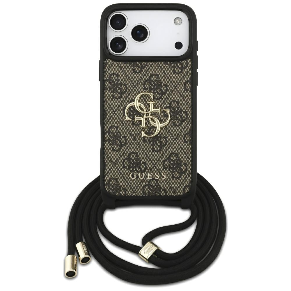 Hülle für Apple iPhone 17 Pro Max, Guess, 4G CBDY Big Logo mit Kordelband, Braun