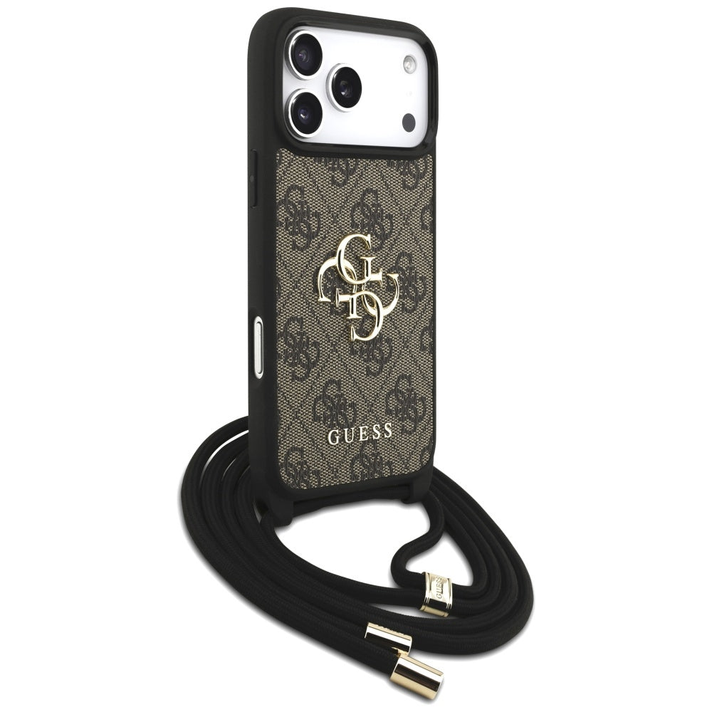 Hülle für Apple iPhone 17 Pro Max, Guess, 4G CBDY Big Logo mit Kordelband, Braun