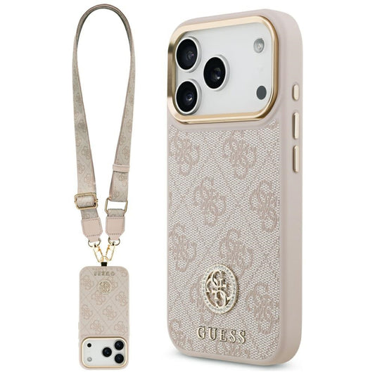 Hülle für Apple iPhone 17 Pro Max, Guess, 4G Strass Logo und Big Strap, Rosa