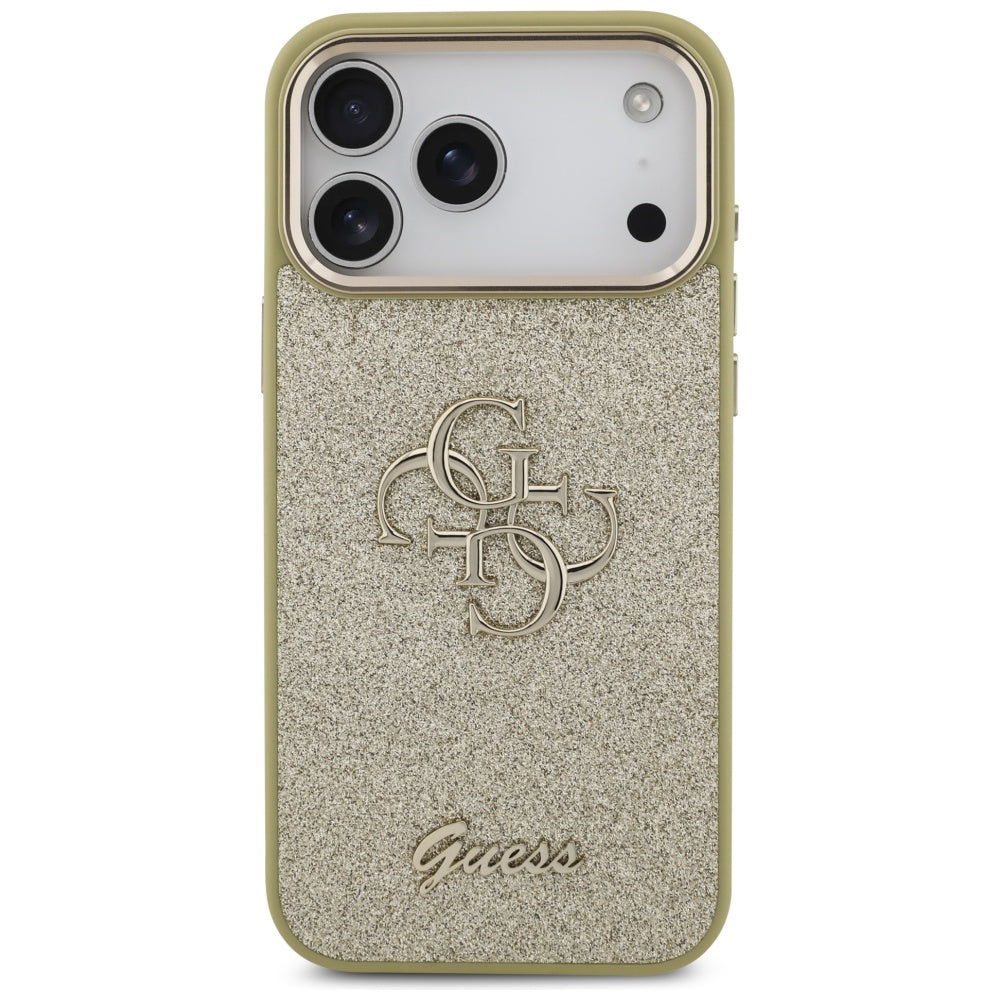 Case for Apple iPhone 17 Pro Max, Guess, Fixed Glitter Big 4G Metal Frame, Gold