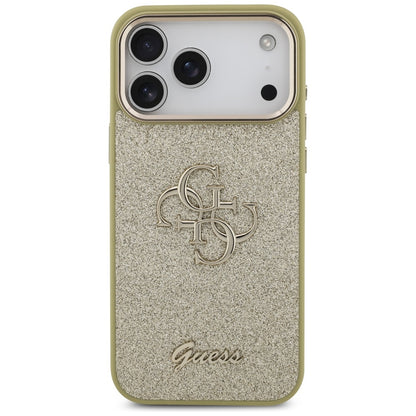 Case for Apple iPhone 17 Pro Max, Guess, Fixed Glitter Big 4G Metal Frame, Gold