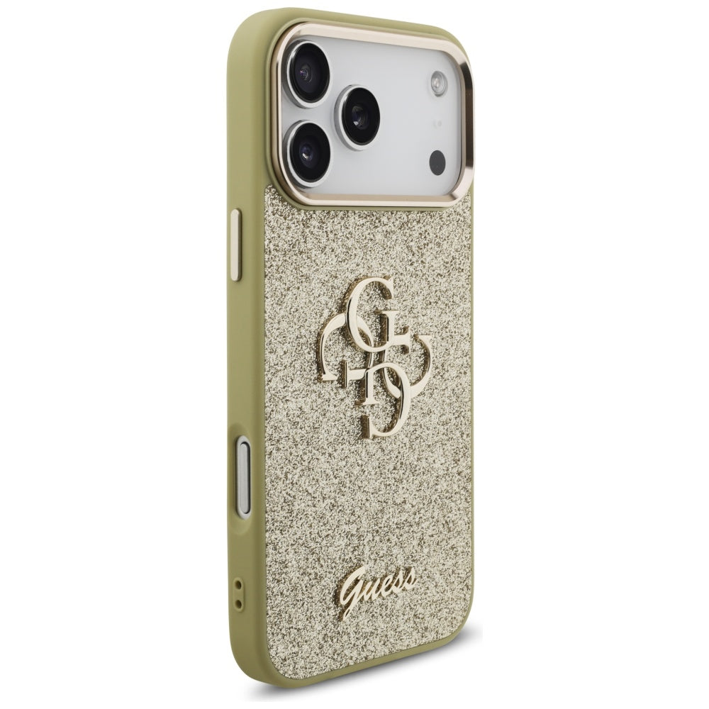 Case for Apple iPhone 17 Pro Max, Guess, Fixed Glitter Big 4G Metal Frame, Gold