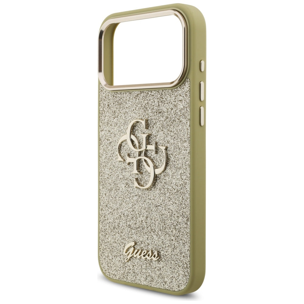Case for Apple iPhone 17 Pro Max, Guess, Fixed Glitter Big 4G Metal Frame, Gold