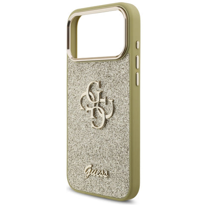 Case for Apple iPhone 17 Pro Max, Guess, Fixed Glitter Big 4G Metal Frame, Gold