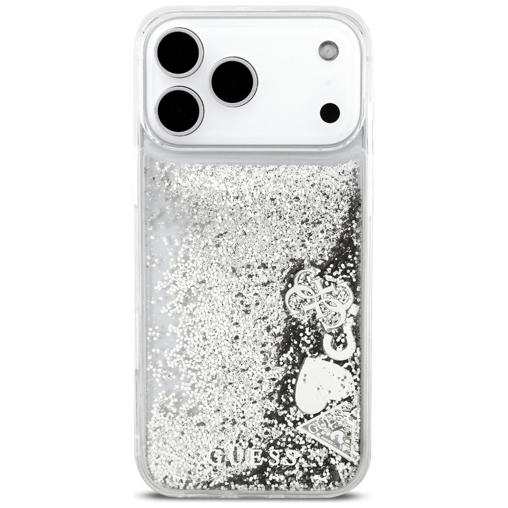 Hülle für Apple iPhone 17 Pro Max, Guess, Liquid Glitter Charms, Silbern