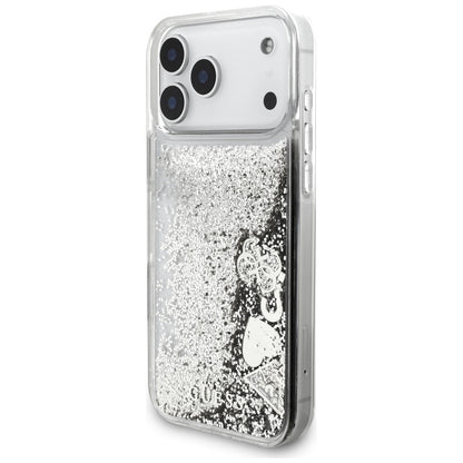 Hülle für Apple iPhone 17 Pro Max, Guess, Liquid Glitter Charms, Silbern