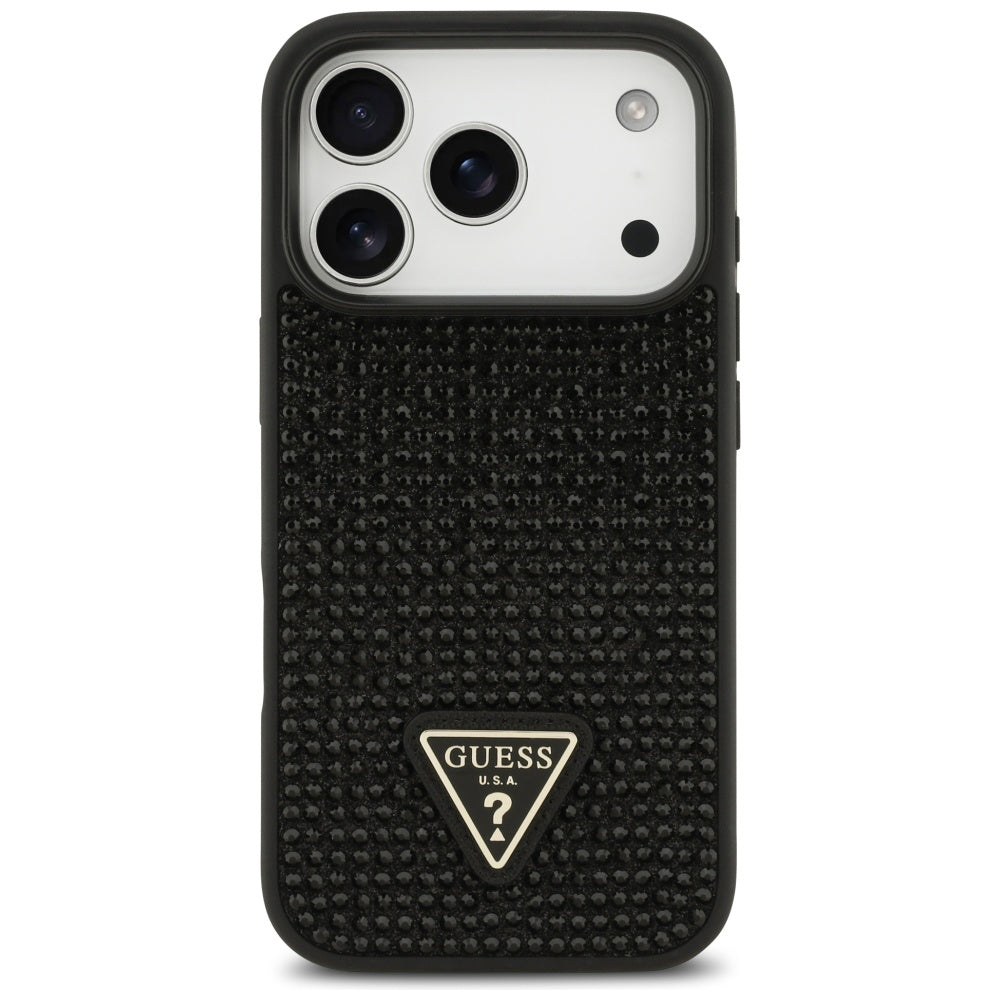 Hülle für Apple iPhone 17 Pro Max, Guess, Rhinestone Triangle Logo, Schwarz