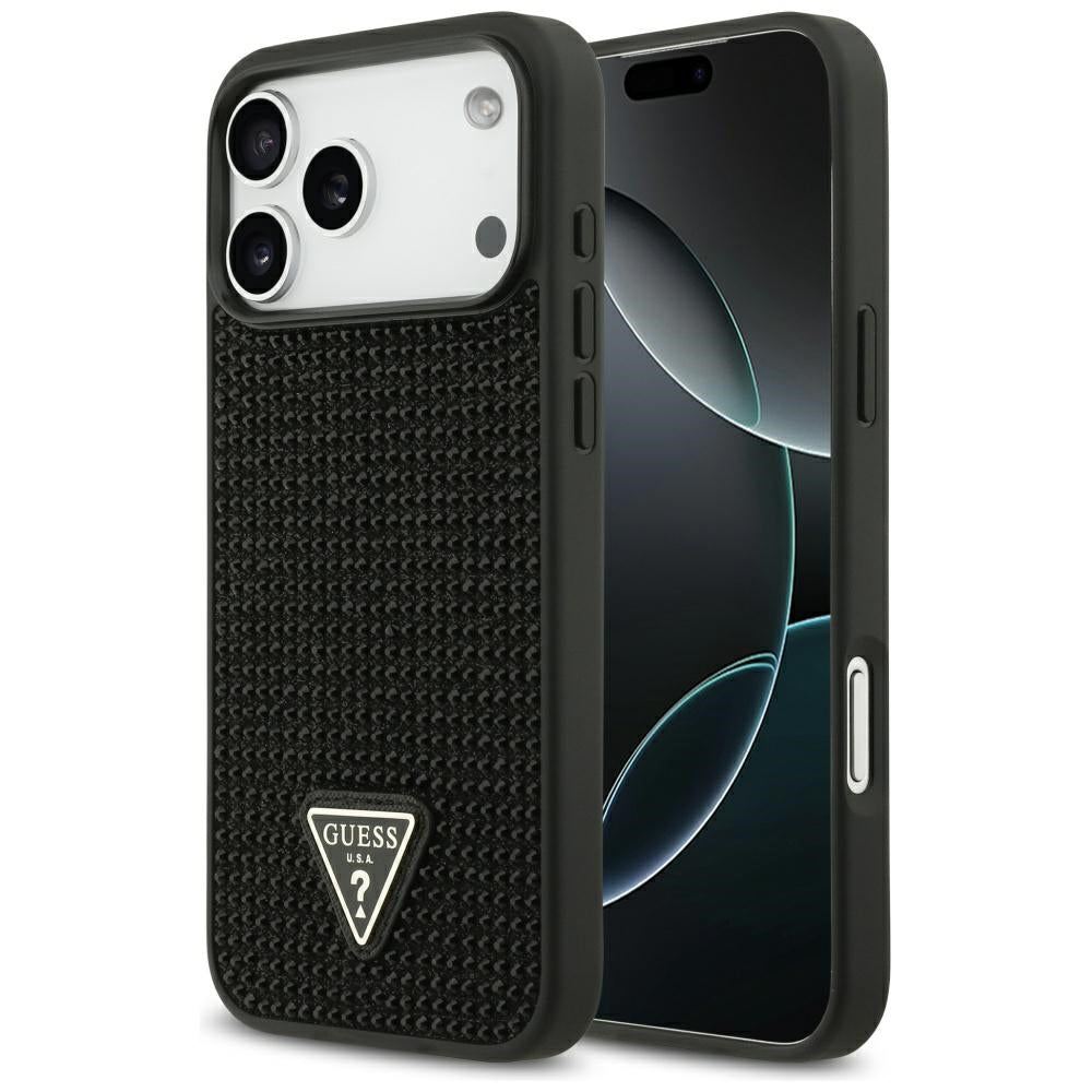 Hülle für Apple iPhone 17 Pro Max, Guess, Rhinestone Triangle Logo, Schwarz