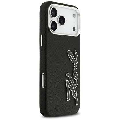 Hülle für Apple iPhone 17 Pro Max, Karl Lagerfeld, FW Grained Signature Logo, Schwarz