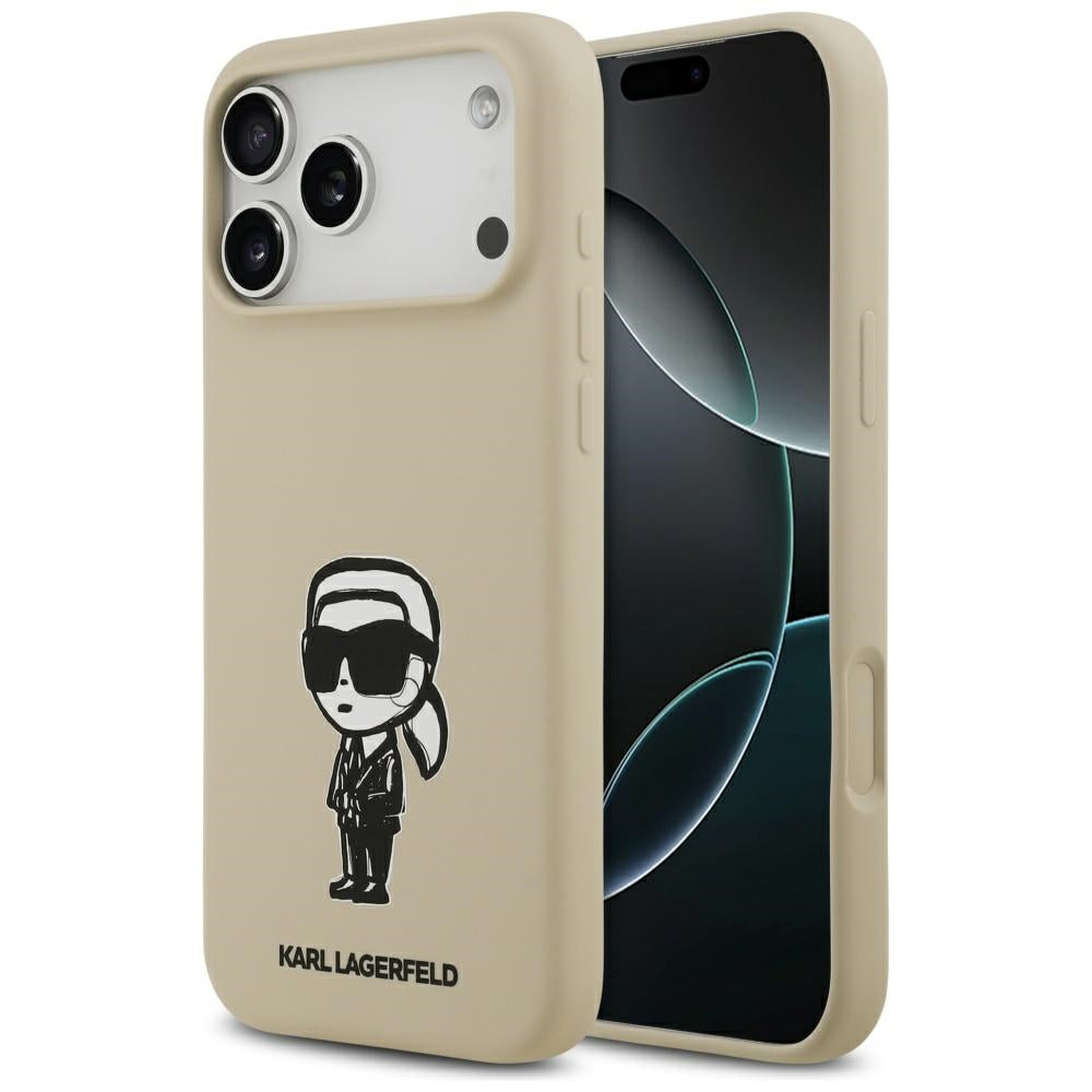 Hülle für Apple iPhone 17 Pro Max, Karl Lagerfeld, Sketch und Logo Karl, Braun