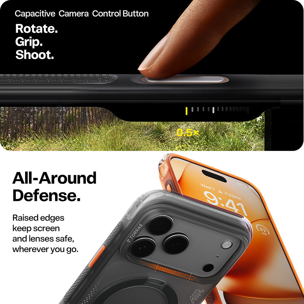 Hülle für Apple iPhone 17 Pro Max, Torras, Ostand Spin Air, Grau