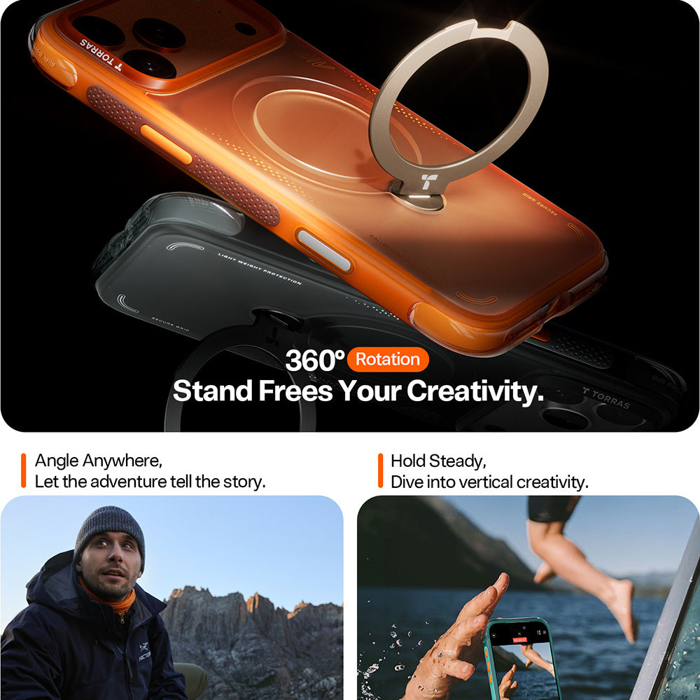 Hülle für Apple iPhone 17 Pro Max, Torras, Ostand Spin Air, Grau