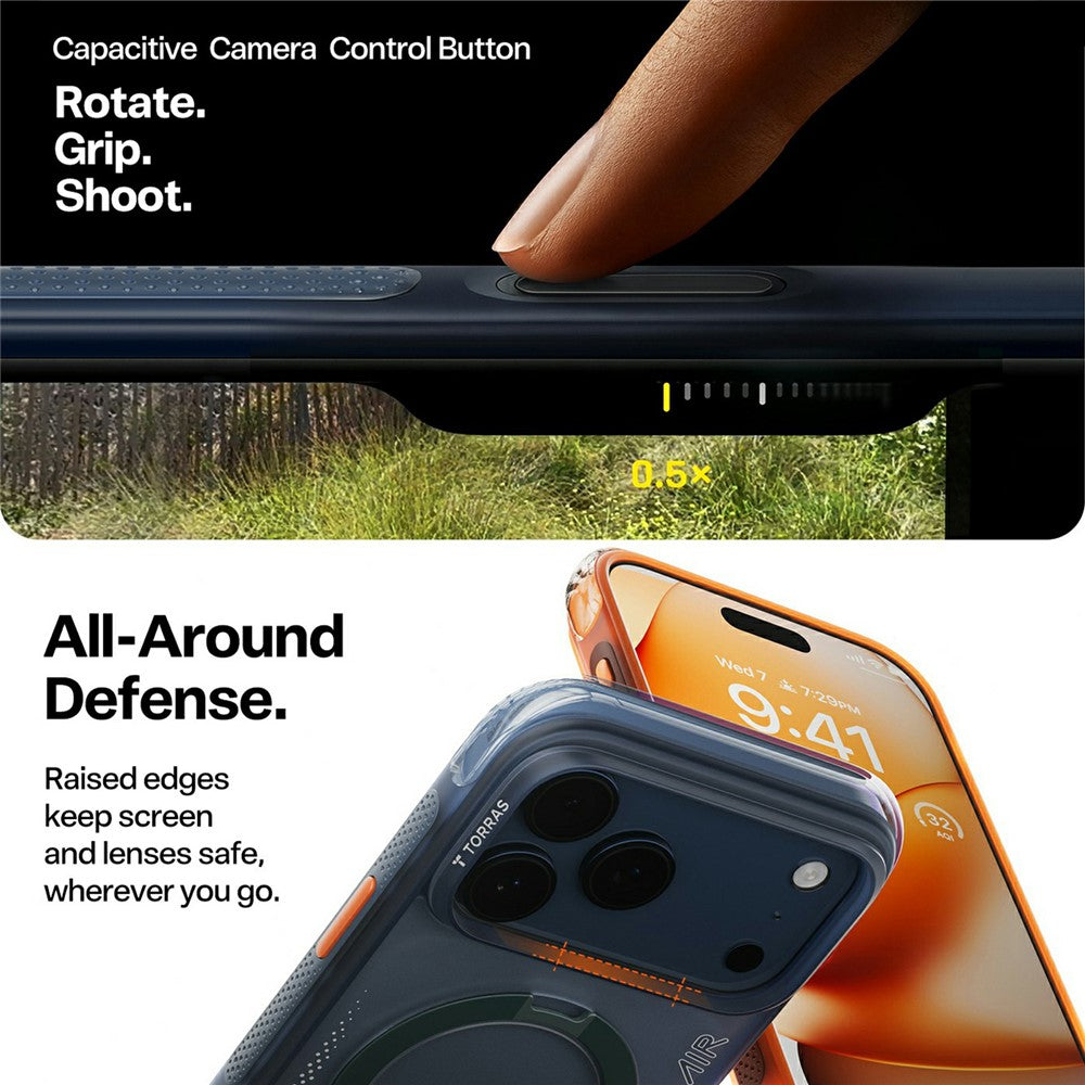 Hülle für Apple iPhone 17 Pro, Torras, Ostand Spin Air, Orange