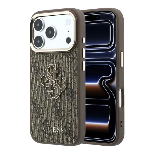 Hülle für Apple iPhone 18 Pro / 17 Pro, Guess, 4G Big Resin Logo, Braun
