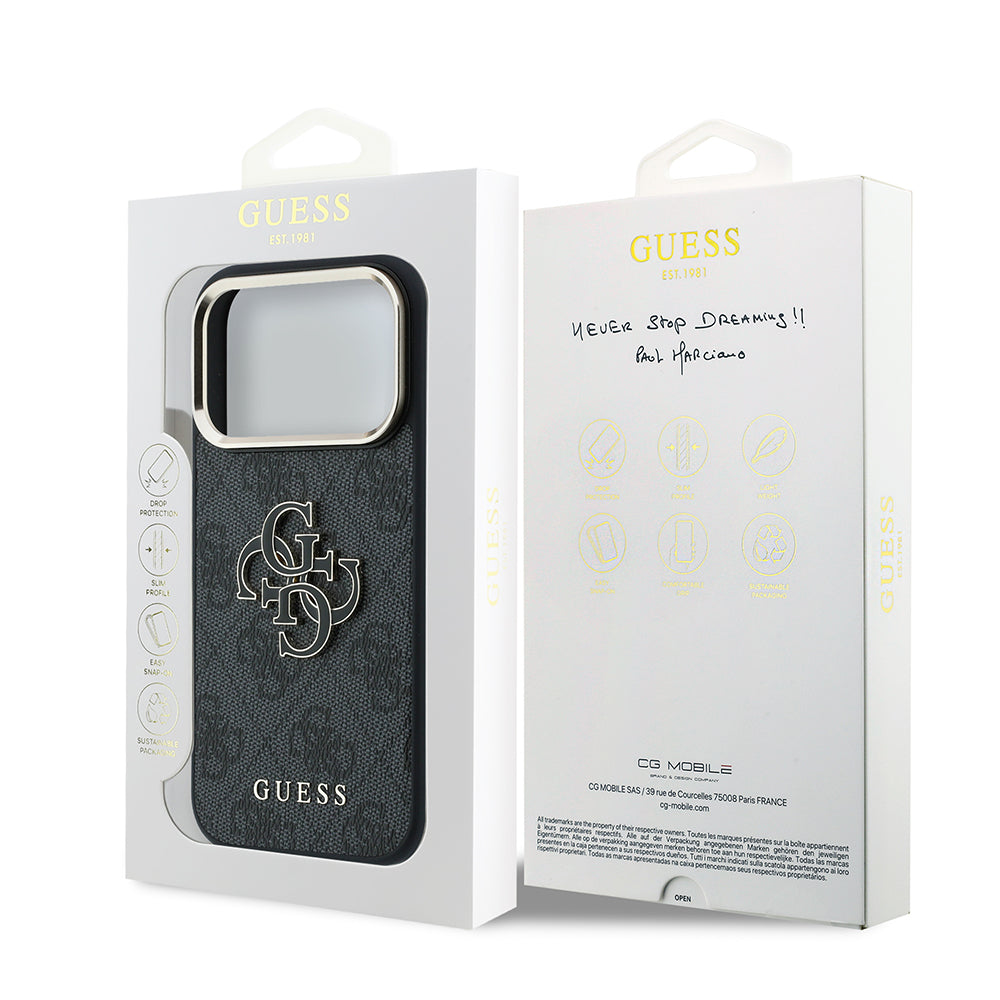 Hülle für Apple iPhone 18 Pro / 17 Pro, Guess, 4G Big Resin Logo, Schwarz