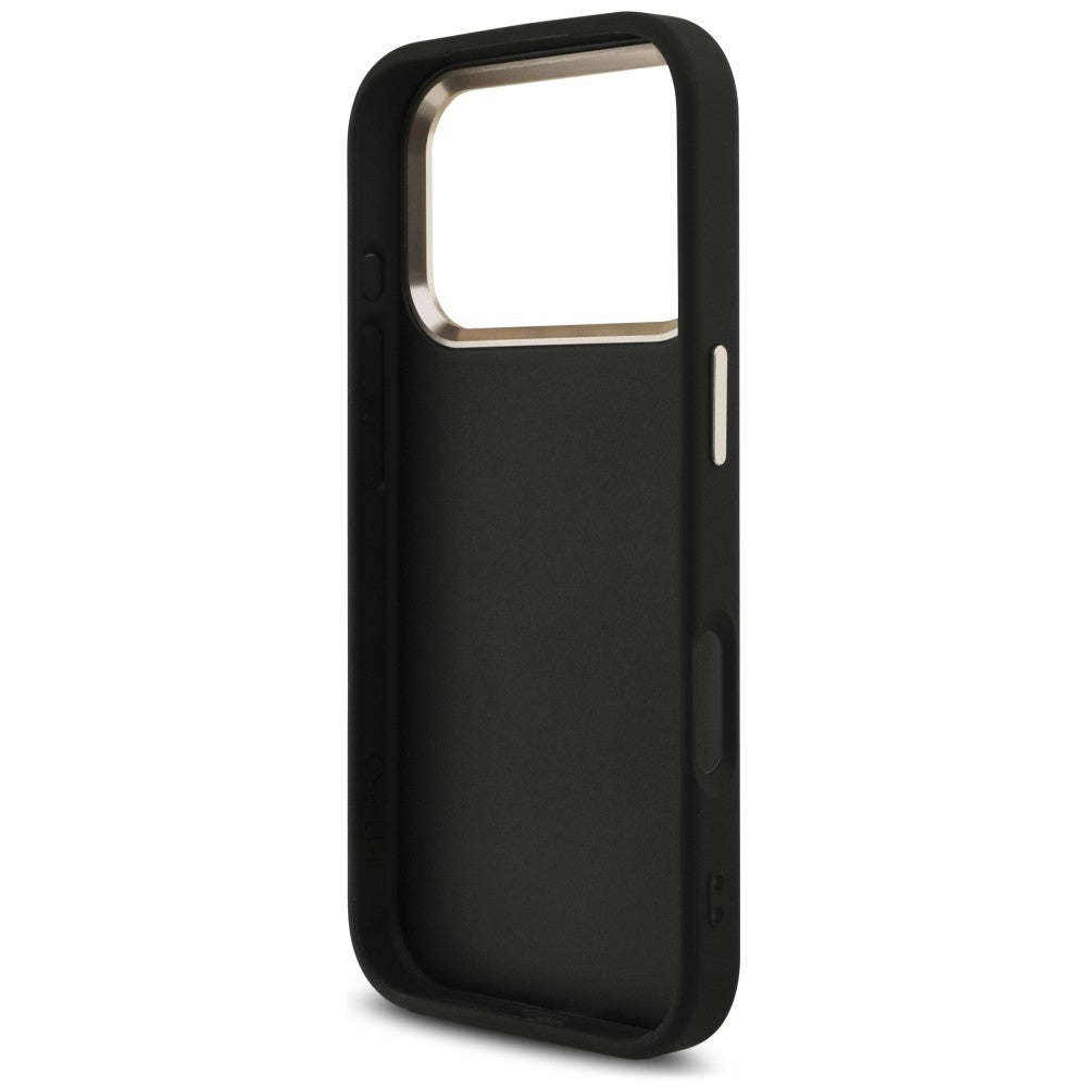 Hülle für Apple iPhone 18 Pro / 17 Pro, Guess, 4G Classic Logo mit Riemen, Schwarz Gold