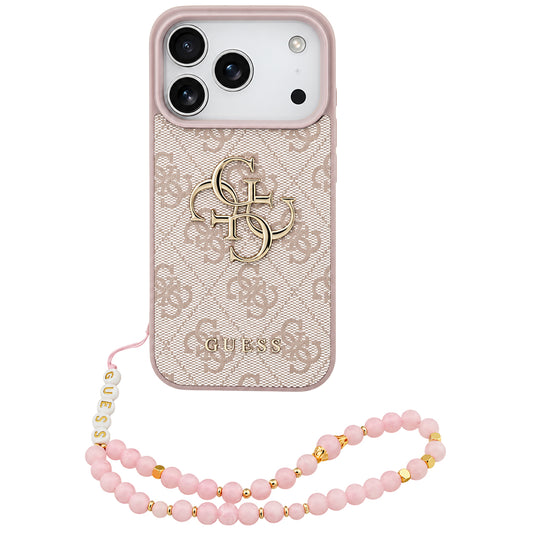 Hülle für Apple iPhone 18 Pro / 17 Pro, Guess, 4G Classic Logo mit Riemen, Rosa