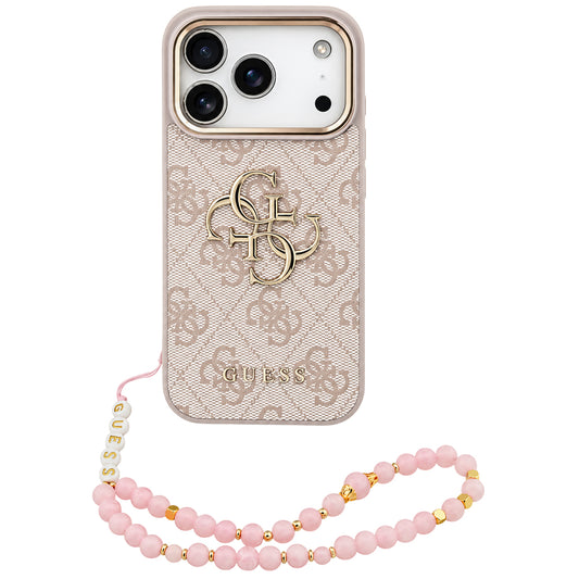 Hülle für Apple iPhone 18 Pro / 17 Pro, Guess, 4G Classic Logo with Strap, Roségold