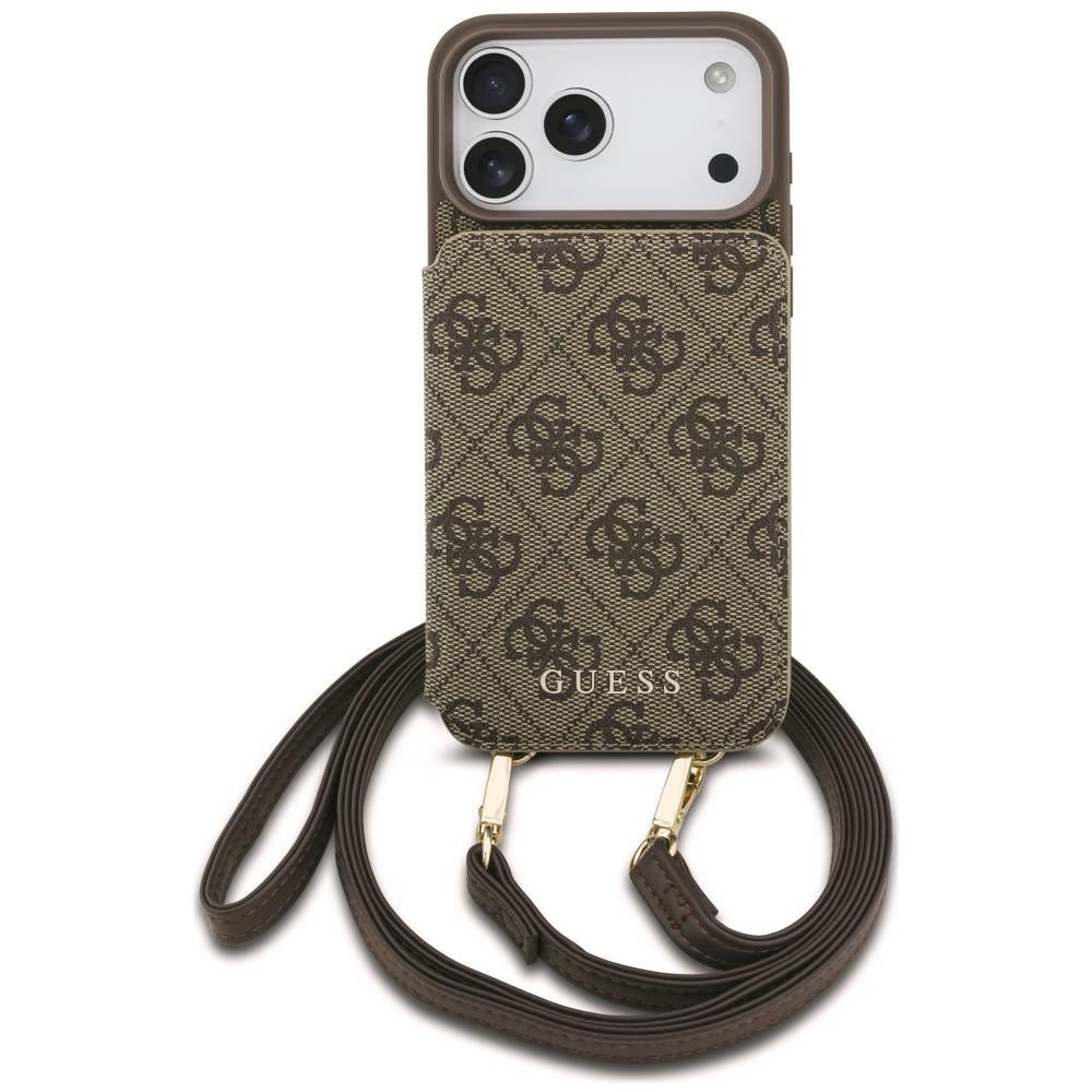 Hülle für Apple iPhone 18 Pro / 17 Pro, Guess, 4G Crossbody Cardslot, Braun