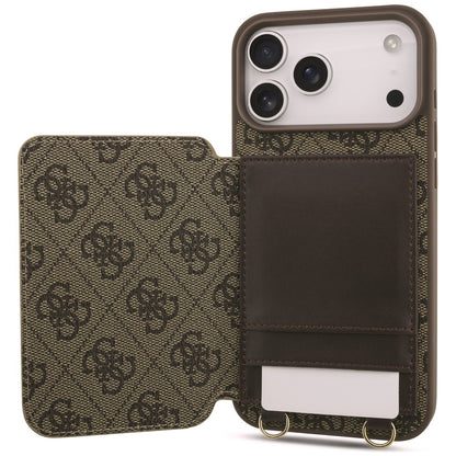 Hülle für Apple iPhone 18 Pro / 17 Pro, Guess, 4G Crossbody Cardslot, Braun