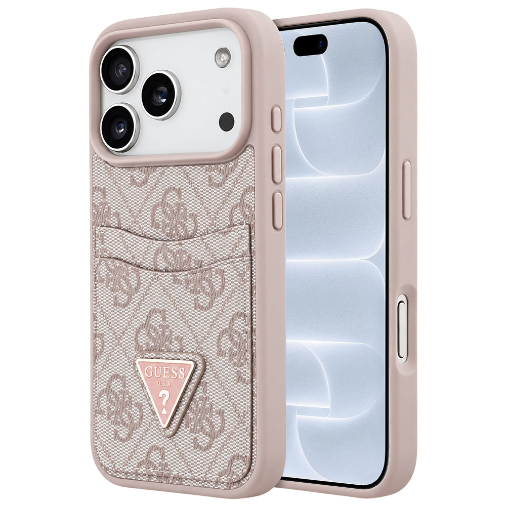 Hülle für Apple iPhone 18 Pro / 17 Pro, Guess, 4G Double Card Triangle, Rosa