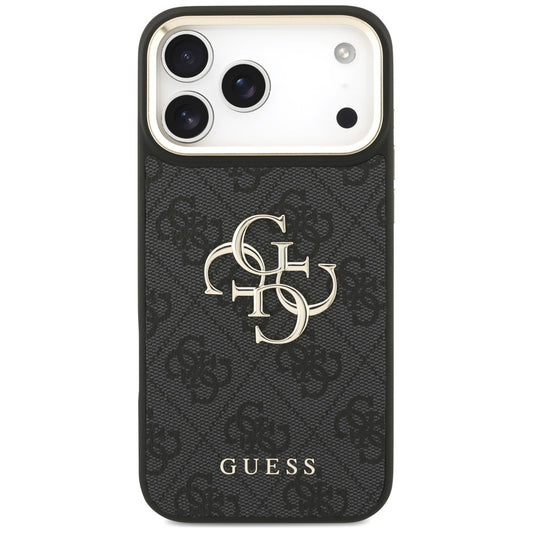 Hülle für Apple iPhone 18 Pro / 17 Pro, Guess, Big 4G Classic Logo & Big Strap Metal Buttons, Schwarz