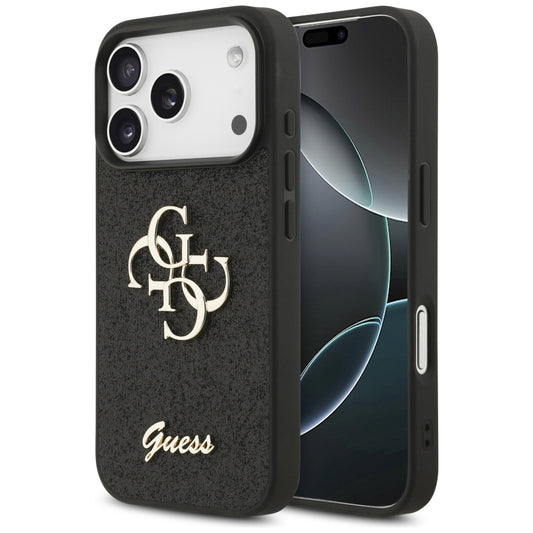 Hülle für Apple iPhone 18 Pro / 17 Pro, Guess, Fixed Glitter Big 4G, Schwarz