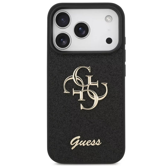 Hülle für Apple iPhone 18 Pro / 17 Pro, Guess, Fixed Glitter Big 4G, Schwarz