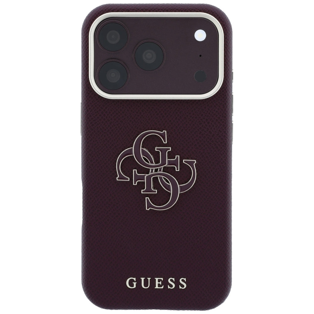 Hülle für Apple iPhone 18 Pro / 17 Pro, Guess, genarbtes großes Harzlogo, Weinrot