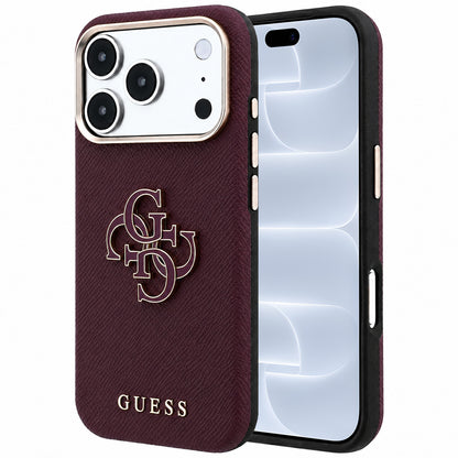 Hülle für Apple iPhone 18 Pro / 17 Pro, Guess, genarbtes großes Harzlogo, Weinrot