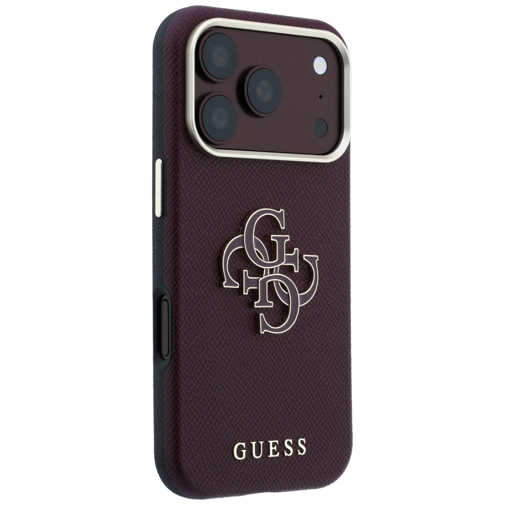 Hülle für Apple iPhone 18 Pro / 17 Pro, Guess, genarbtes großes Harzlogo, Weinrot