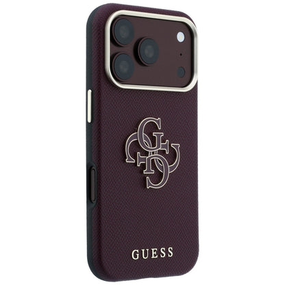 Hülle für Apple iPhone 18 Pro / 17 Pro, Guess, genarbtes großes Harzlogo, Weinrot