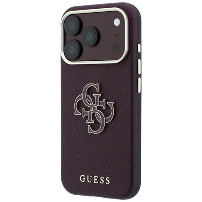 Hülle für Apple iPhone 18 Pro / 17 Pro, Guess, genarbtes großes Harzlogo, Weinrot