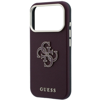 Hülle für Apple iPhone 18 Pro / 17 Pro, Guess, genarbtes großes Harzlogo, Weinrot