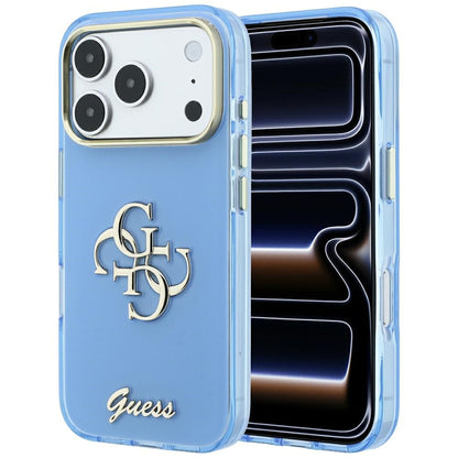 Hülle für Apple iPhone 18 Pro / 17 Pro, Guess, IML 4G Metal Script, Blau
