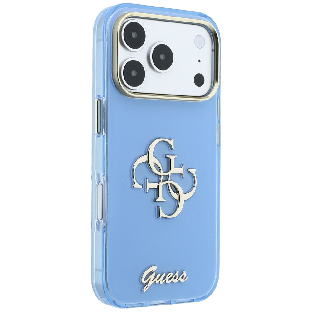 Hülle für Apple iPhone 18 Pro / 17 Pro, Guess, IML 4G Metal Script, Blau