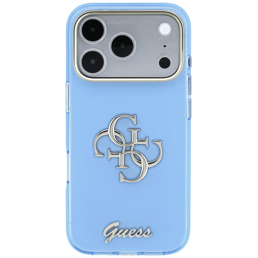 Hülle für Apple iPhone 18 Pro / 17 Pro, Guess, IML 4G Metal Script, Blau