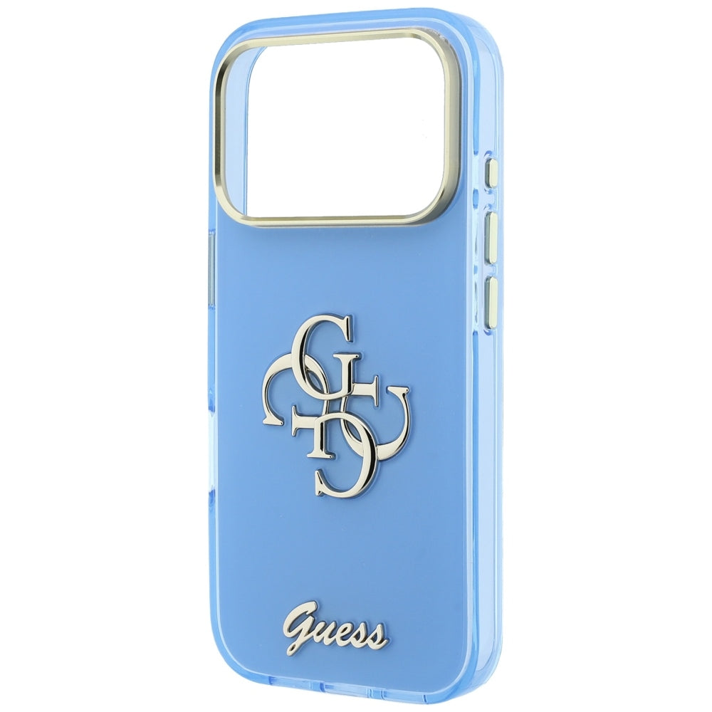 Hülle für Apple iPhone 18 Pro / 17 Pro, Guess, IML 4G Metal Script, Blau