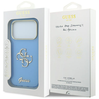 Hülle für Apple iPhone 18 Pro / 17 Pro, Guess, IML 4G Metal Script, Blau
