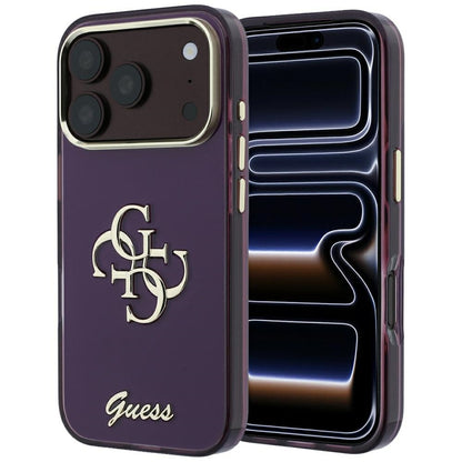 Hülle für Apple iPhone 18 Pro / 17 Pro, Guess, IML 4G Metal Script, Weinrot