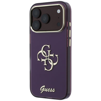 Hülle für Apple iPhone 18 Pro / 17 Pro, Guess, IML 4G Metal Script, Weinrot