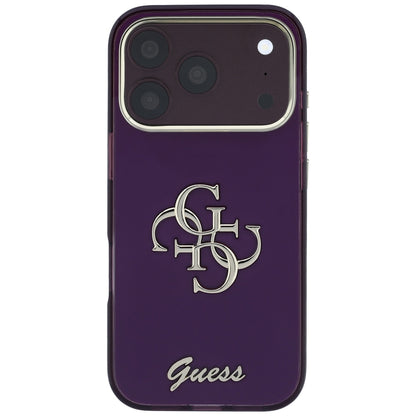 Hülle für Apple iPhone 18 Pro / 17 Pro, Guess, IML 4G Metal Script, Weinrot
