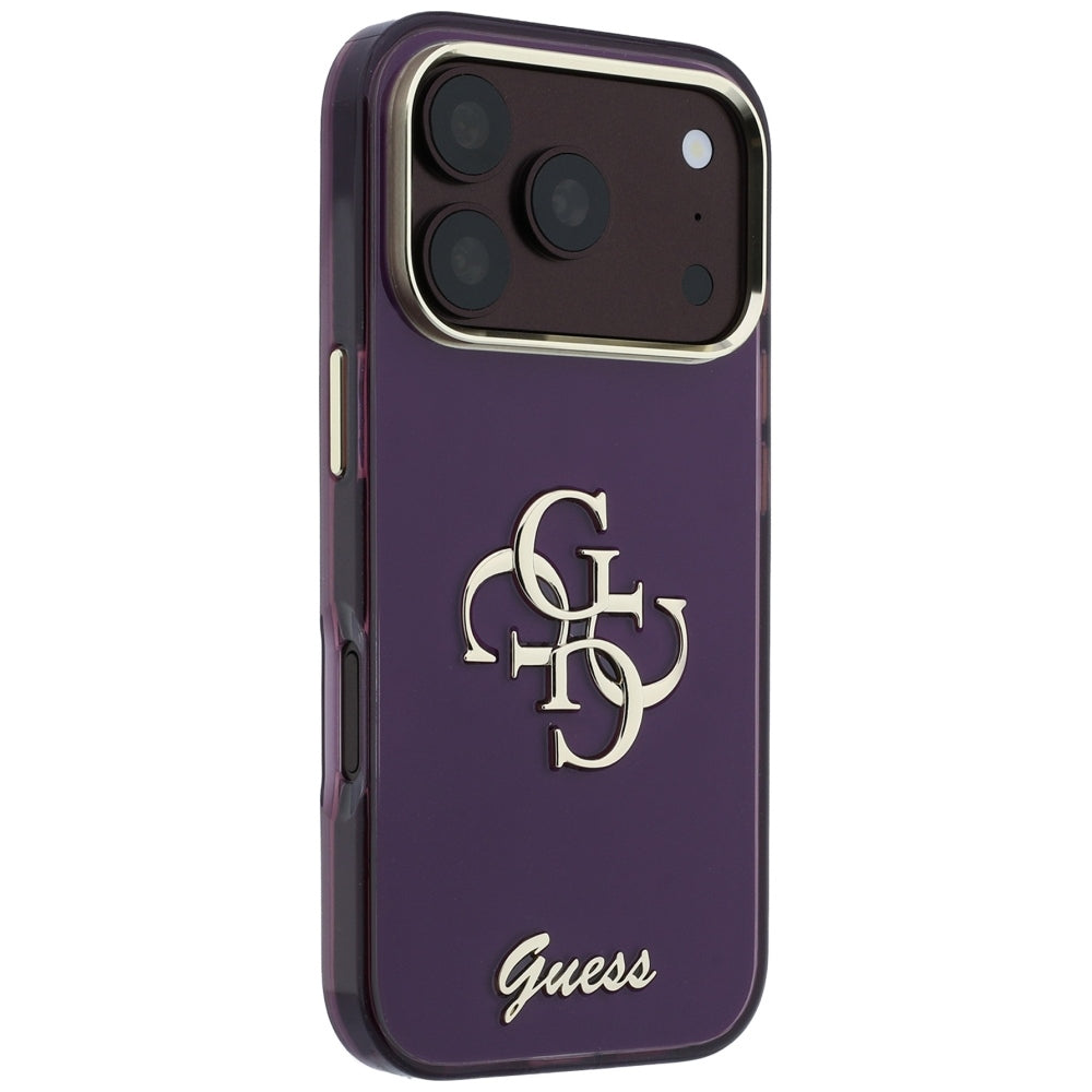 Hülle für Apple iPhone 18 Pro / 17 Pro, Guess, IML 4G Metal Script, Weinrot