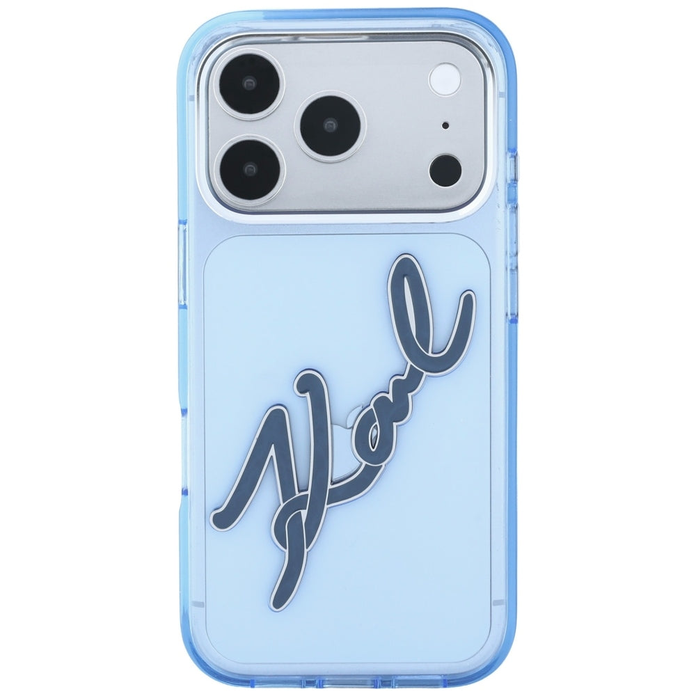 Case for Apple iPhone 18 Pro / 17 Pro, Karl Lagerfeld, IML Big Signature Resin Logo and Metal Frame, Blue