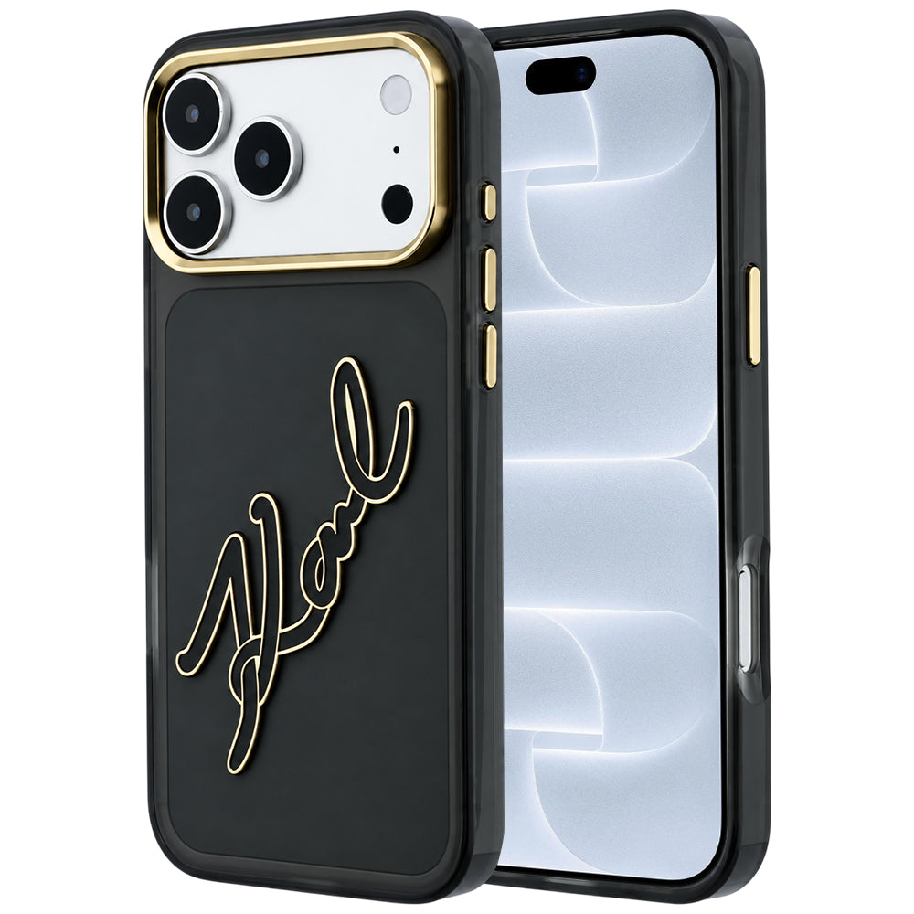 Case for Apple iPhone 18 Pro / 17 Pro, Karl Lagerfeld, IML Big Signature Resin Logo and Metal Frame, Black